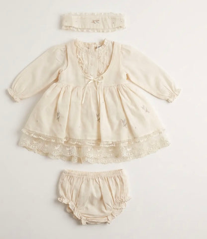 Kız Bebek Kutulu Krem Set Uzun Kollu