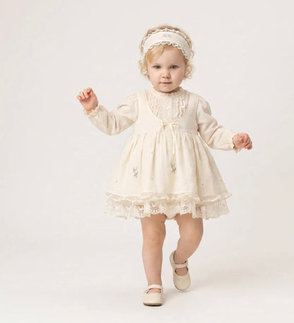 Kız Bebek Kutulu Krem Set Uzun Kollu